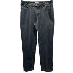 Chicos Platinum Denim Jeans Womens 10 Blue Tapered Zip Leg Classic